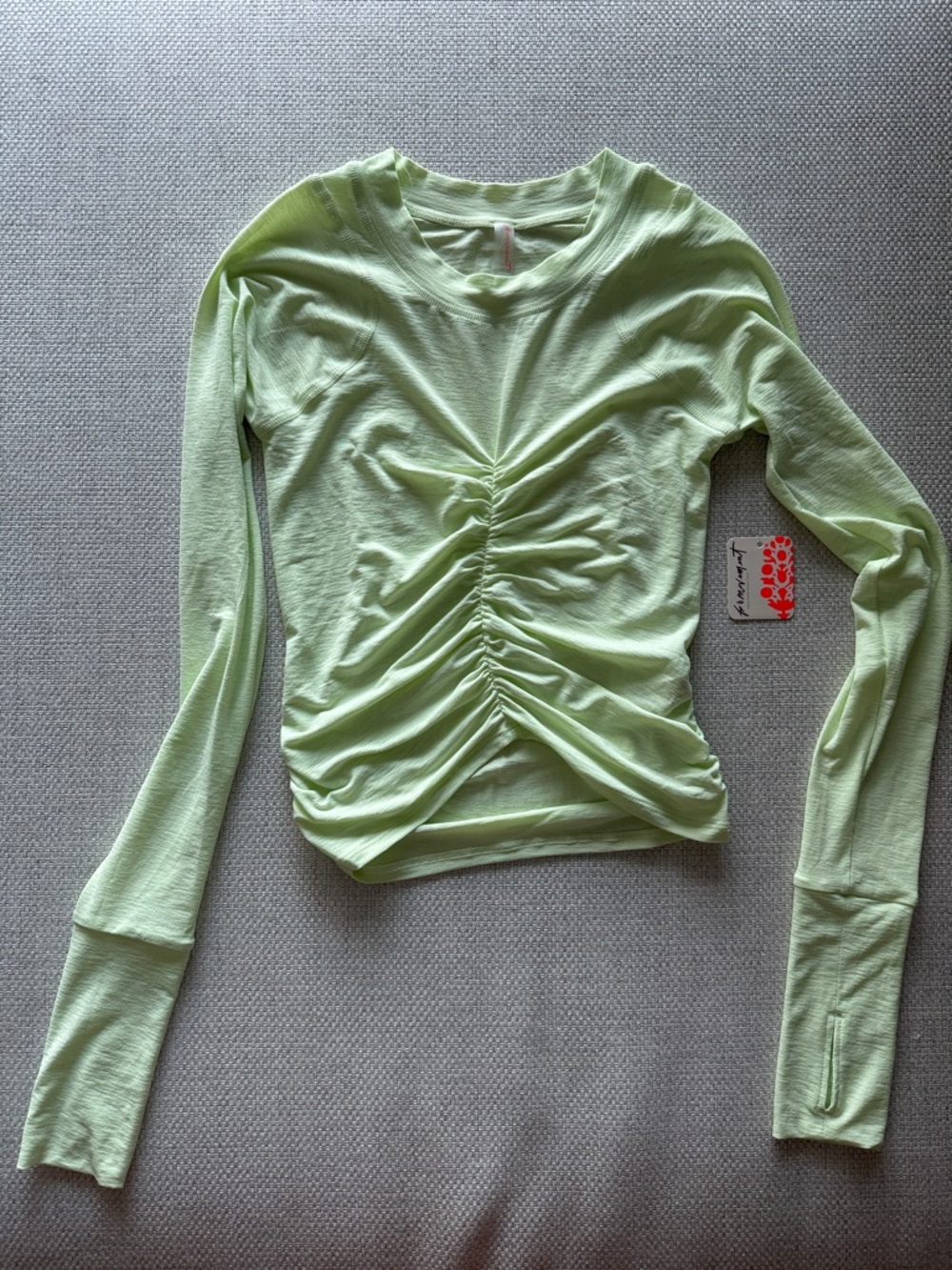 ✨ NWT FP Movement by Free People Light Lime Ruched Long-Sleeve Top
